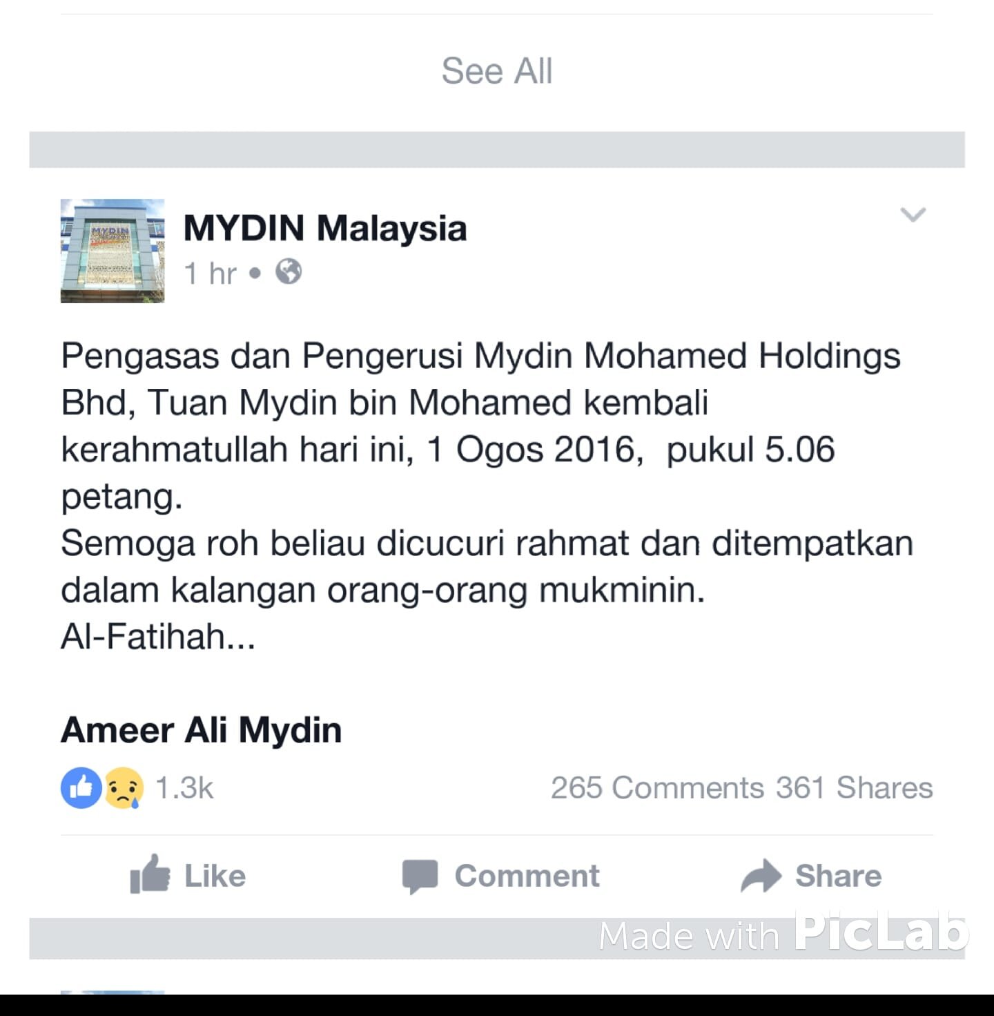 Pengasas Mydin kembali ke rahmatullah